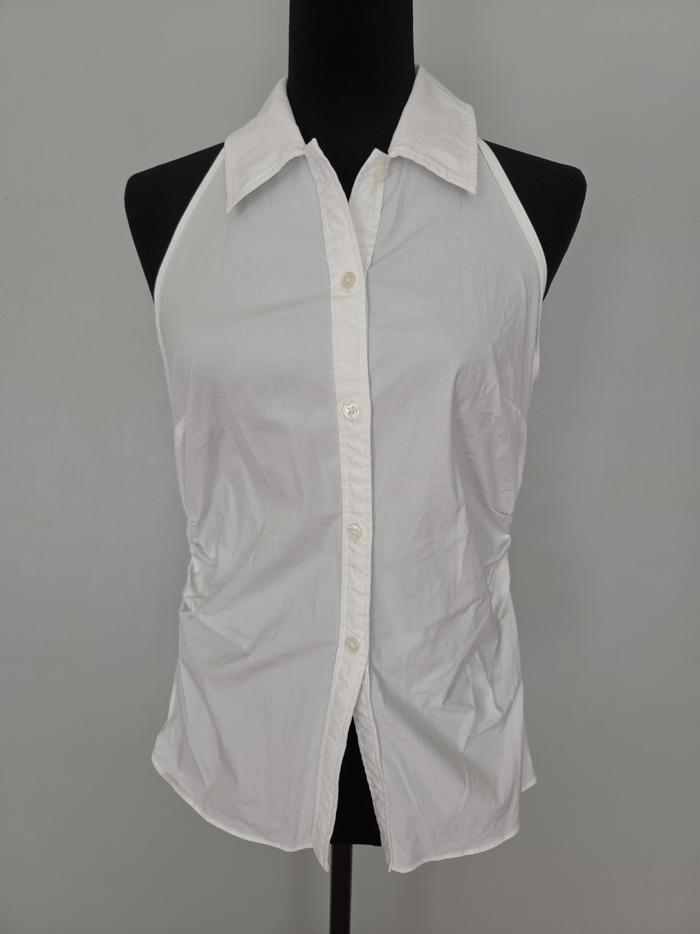 Veronica Beard White Sleeveless Button-Down Halter Shirt